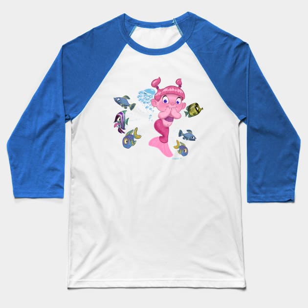 Mermaid Toot Baseball T-Shirt by EricScalesCartoons